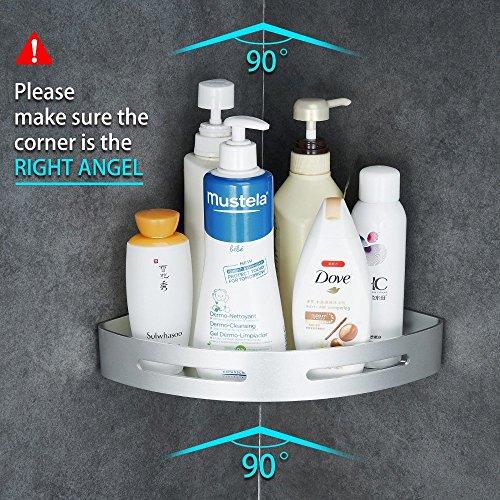 Gricol Bathroom Shower Shelf Triangle Wall Shower Caddy Space Aluminum Self Adhesive No Damage Wall Mount, 2 Pack