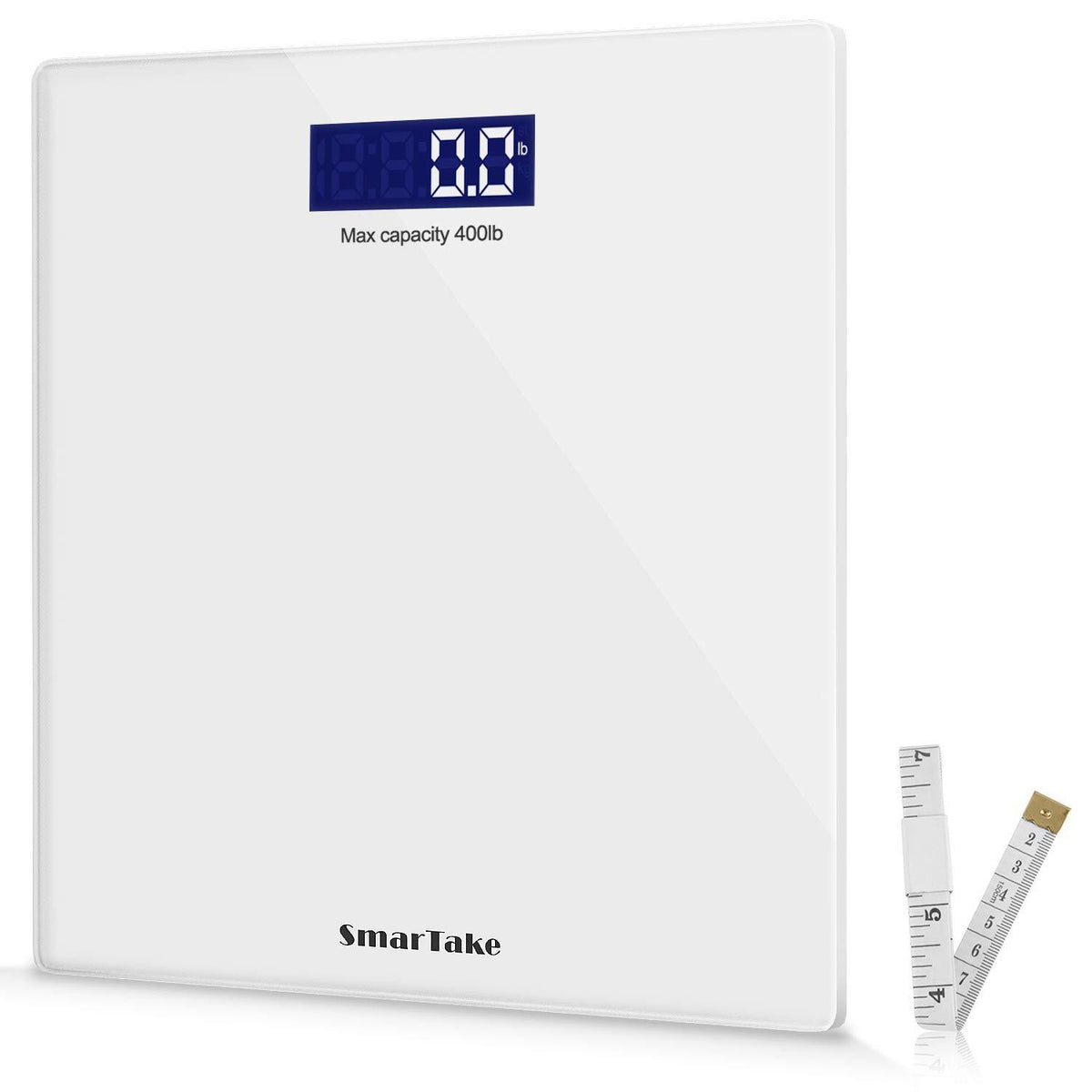 Weight Scale, SmarTake Precision Digital Body Bathroom Scale with Step-On  Technology, 6mm Tempered Glass Easy Read Backlit LCD Display, Body Tape