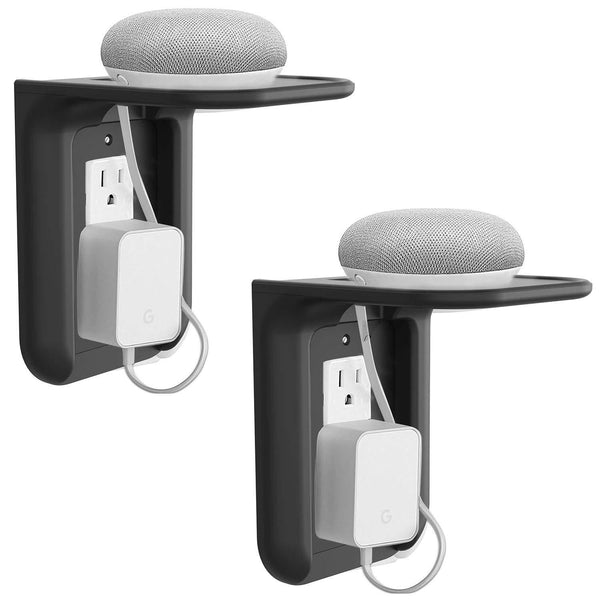 WALI Wall Outlet Shelf Standard Vertical Duplex GFCI Décor Outlet with Cable Channel Charging for Cell Phone, Dot 1st and 2nd 3rd Gen, Google Home, Speaker up to 10lbs (OLS001-W), White