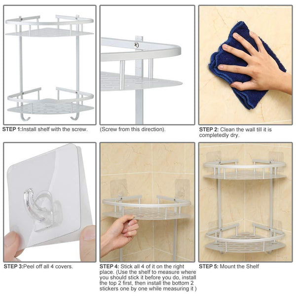Hawsam No Drilling Bathroom Corner Shelves, Aluminum 2 Tier Shower Shelf Caddy Adhesive Storage Basket for Shampoo