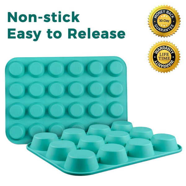 Silicone Muffin Pan Cupcake Set - Mini 24 Cups and Regular 12 Cups Muffin Tin, Nonstick BPA Free Best Food Grade Silicone Molds with Bonus 12 Silicone Baking Cups