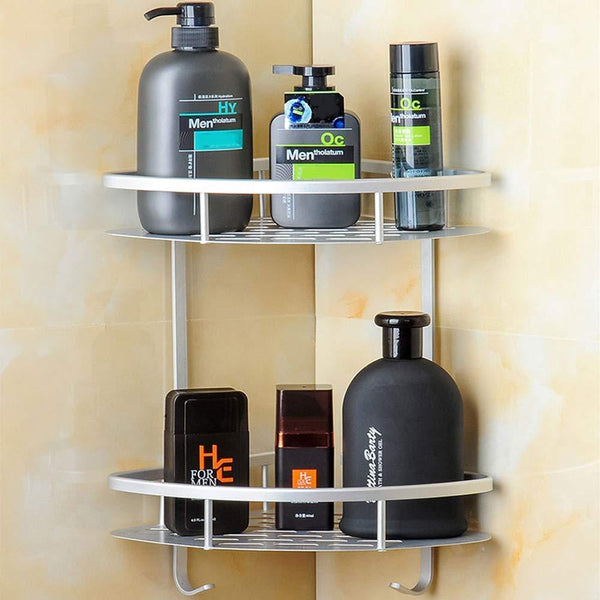Hawsam No Drilling Bathroom Corner Shelves, Aluminum 2 Tier Shower Shelf Caddy Adhesive Storage Basket for Shampoo