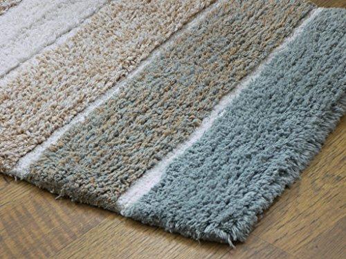 Chardin Home - 100% Pure Cotton - 2 Piece Cordural Stripe Bath Rug Set, (21''x34'' & 17''x24'') Gray-Beige with Latex spray non-skid backing