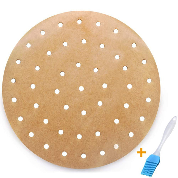 100pcs Air Fryer Liners, Vancens 9 inch Bamboo Steamer Liners, Premium Perforated Parchment Paper Sheets, Non-stick Basket Mat, Perfect for 5.3 & 5.8 QT Air Fryers/Steaming/Baking/Cooking