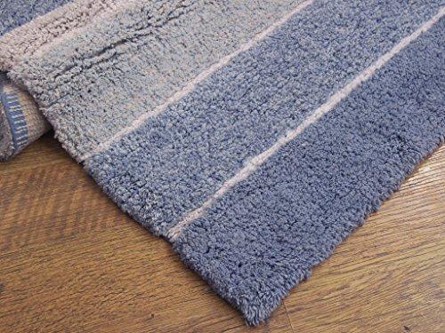 Chardin Home - 100% Pure Cotton - 2 Piece Cordural Stripe Bath Rug Set, (21''x34'' & 17''x24'') Gray-Beige with Latex spray non-skid backing