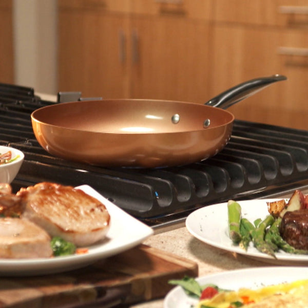 Copper Chef 10 Inch Round Frying Pan With Lid - Skillet with Ceramic Non Stick Coating. Perfect Cookware For Saute And Grill