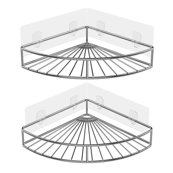 ODesign Adhesive Corner Bathroom Shelf Storage Wall Mounted Shower Caddy Shelf Organizer for Kitchen Toilet SUS 304 Stainless Steel No Drilling - 2 Pack