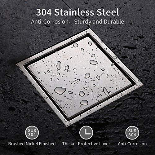 DESFAU Square Shower Drain 6-Inch, Tile Insert Square Drain JD47030900BNUS
