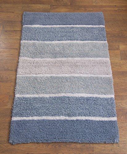 Chardin Home - 100% Pure Cotton - 2 Piece Cordural Stripe Bath Rug Set, (21''x34'' & 17''x24'') Gray-Beige with Latex spray non-skid backing