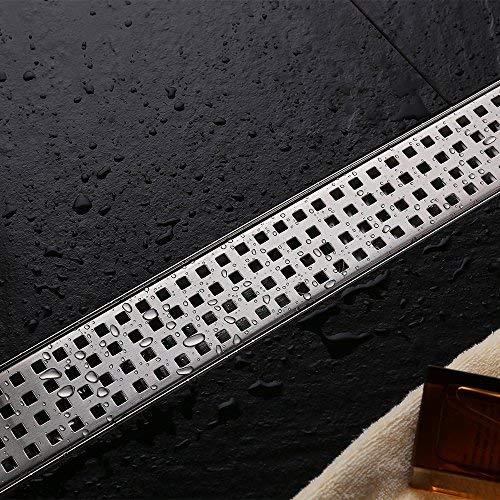 DESFAU 24-Inch Linear Shower Drain with Removable Quadrato Pattern Grate JD47030200BN6US#KL