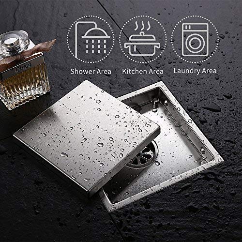 DESFAU Square Shower Drain 6-Inch, Tile Insert Square Drain JD47030900BNUS