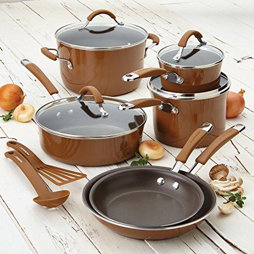 Rachael Ray 16344 12-Piece Aluminum Cookware Set, Agave Blue