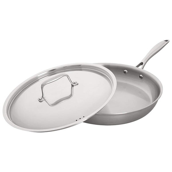 Stone & Beam Fry Pan With Lid, 12 Inch, Tri-Ply Stainless Steel