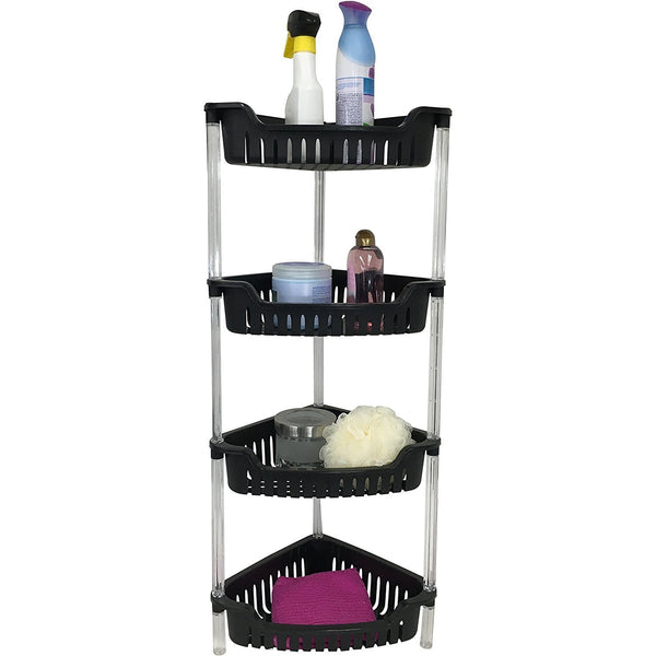 Corner Bathroom, Kitchen & Garage 4 Tier Basket Storage Shelving Unit By Above Edge – Durable, Water Resistant, Rust Proof Material – Ideal For Towels, Toilet Paper, Tissues, Shampoo Bottles