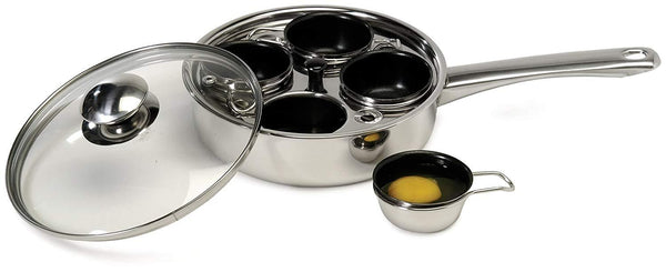 ExcelSteel 521 Non Stick Easy Use Rust Resistant Home Kitchen Breakfast Brunch Induction Cooktop Egg Poacher, 4 Cups, 18/10 Stainless Steel