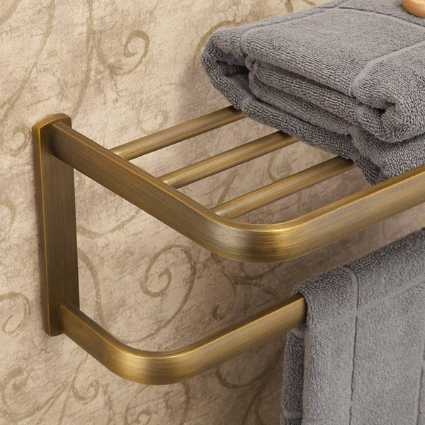 Leyden Retro Bathroom Accessories Solid Brass Antique Brass Finished Bathroom Shelves Space Saver Shelf Wall maounted