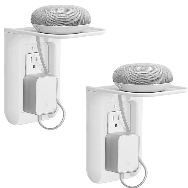 WALI Wall Outlet Shelf Standard Vertical Duplex GFCI Décor Outlet with Cable Channel Charging for Cell Phone, Dot 1st and 2nd 3rd Gen, Google Home, Speaker up to 10lbs (OLS001-W), White