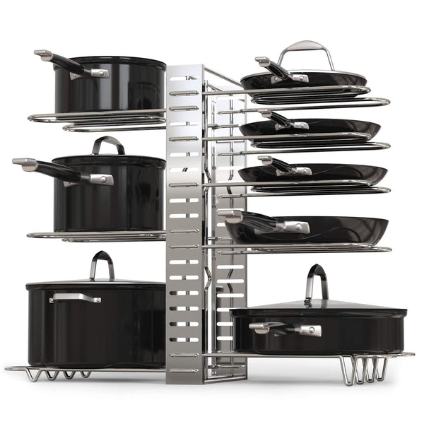 GeekDigg Pot Rack Organizer, 3 DIY Methods, Height and Position are Adjustable 8+ Pots Holder, Black Metal Kitchen Cabinet Pantry Pot Lid Holder