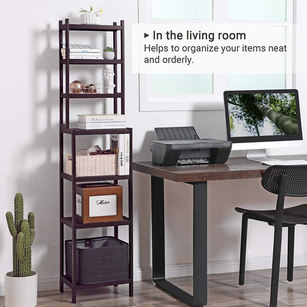 SONGMICS 7-Tier Bamboo Bathroom Shelf, 2-in-1 Design Adjustable Storage Rack, Free Standing Multifunctional Organizer, Shelving Unit for Washroom, Living Room, Kitchen, Brown UBCR01BR