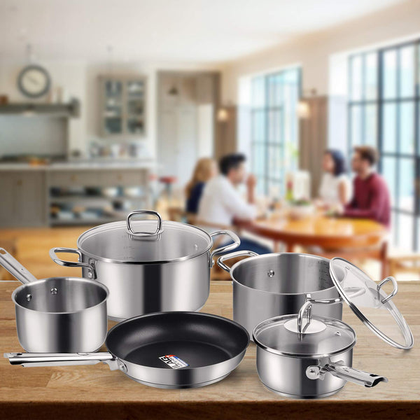 Viewee Cookware Set Stainless Steel Pots and Pans Sets with Nonstick Coated Skillet 8-Piece Kitchenware Set Dishwasher & Oven Safe Tri-Ply with Lids, PFOA Free Compatible to Multi-Stove Top for Home