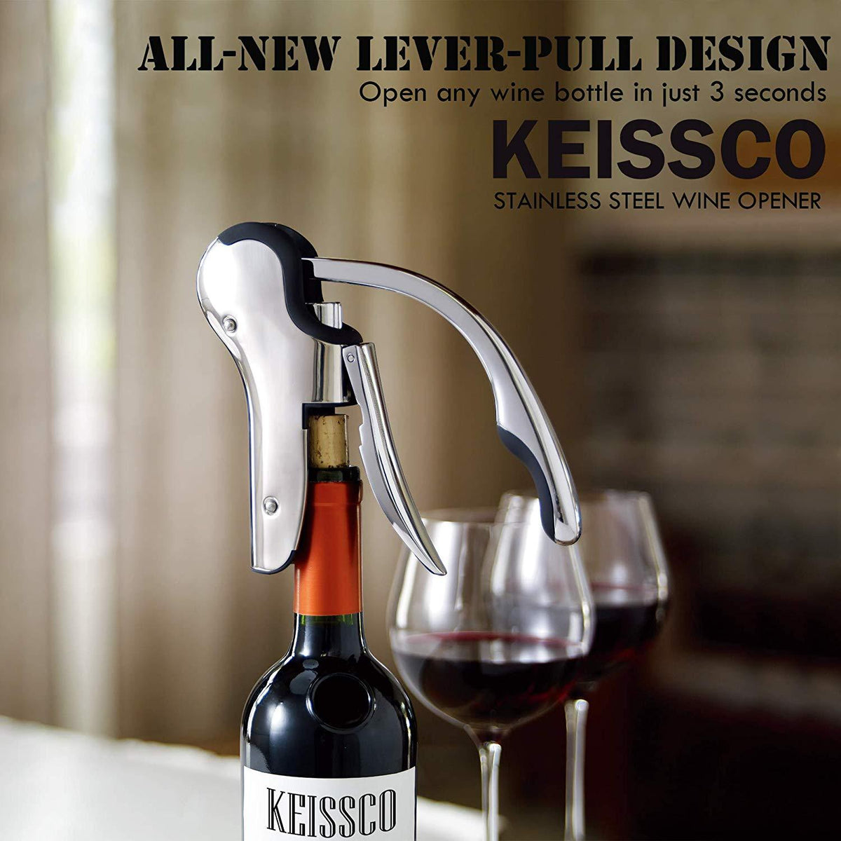 Keissco Compact Wine opener Stainless Steel Vertical Lever Corkscrew w