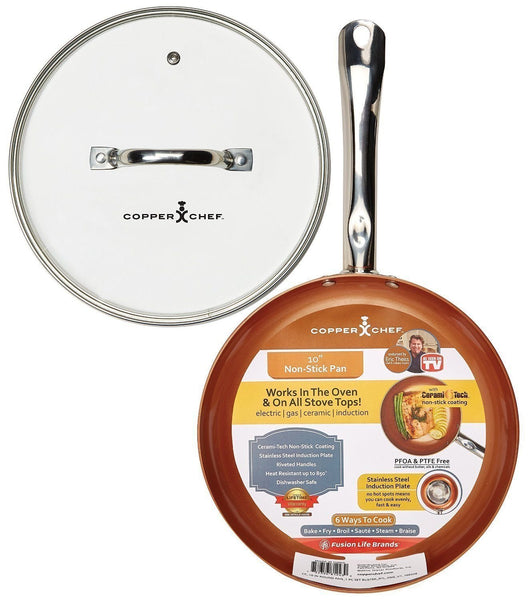 Copper Chef 10 Inch Round Frying Pan With Lid - Skillet with Ceramic Non Stick Coating. Perfect Cookware For Saute And Grill