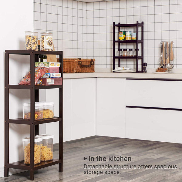 SONGMICS 7-Tier Bamboo Bathroom Shelf, 2-in-1 Design Adjustable Storage Rack, Free Standing Multifunctional Organizer, Shelving Unit for Washroom, Living Room, Kitchen, Brown UBCR01BR