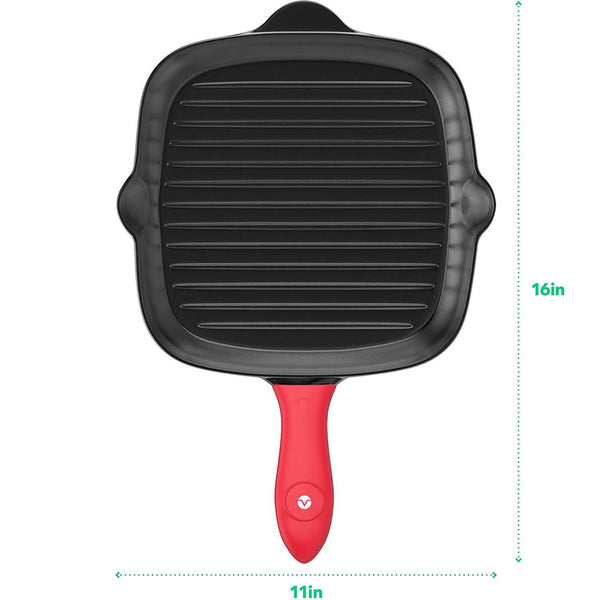 Vremi Pre-Seasoned Cast Iron Square Grill Pan - 11 inch Nonstick Stove Top Grilling Pan for Oven and Vegetables - Silicone Handle Cover - Heavy Duty Cast Iron Grill Pans for Electric or Gas Stove Tops