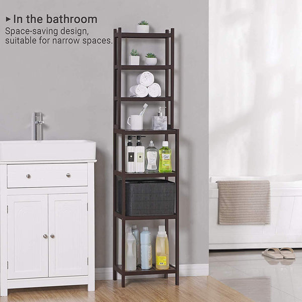 SONGMICS 7-Tier Bamboo Bathroom Shelf, 2-in-1 Design Adjustable Storage Rack, Free Standing Multifunctional Organizer, Shelving Unit for Washroom, Living Room, Kitchen, Brown UBCR01BR