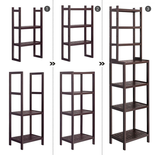 SONGMICS 7-Tier Bamboo Bathroom Shelf, 2-in-1 Design Adjustable Storage Rack, Free Standing Multifunctional Organizer, Shelving Unit for Washroom, Living Room, Kitchen, Brown UBCR01BR