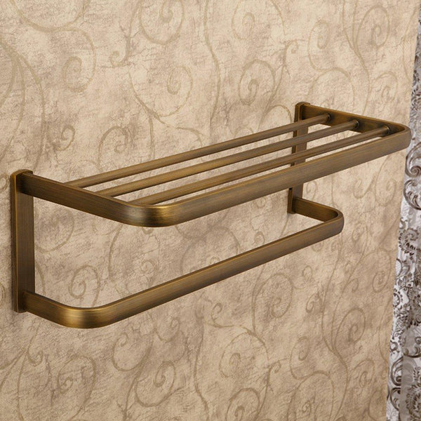 Leyden Retro Bathroom Accessories Solid Brass Antique Brass Finished Bathroom Shelves Space Saver Shelf Wall maounted