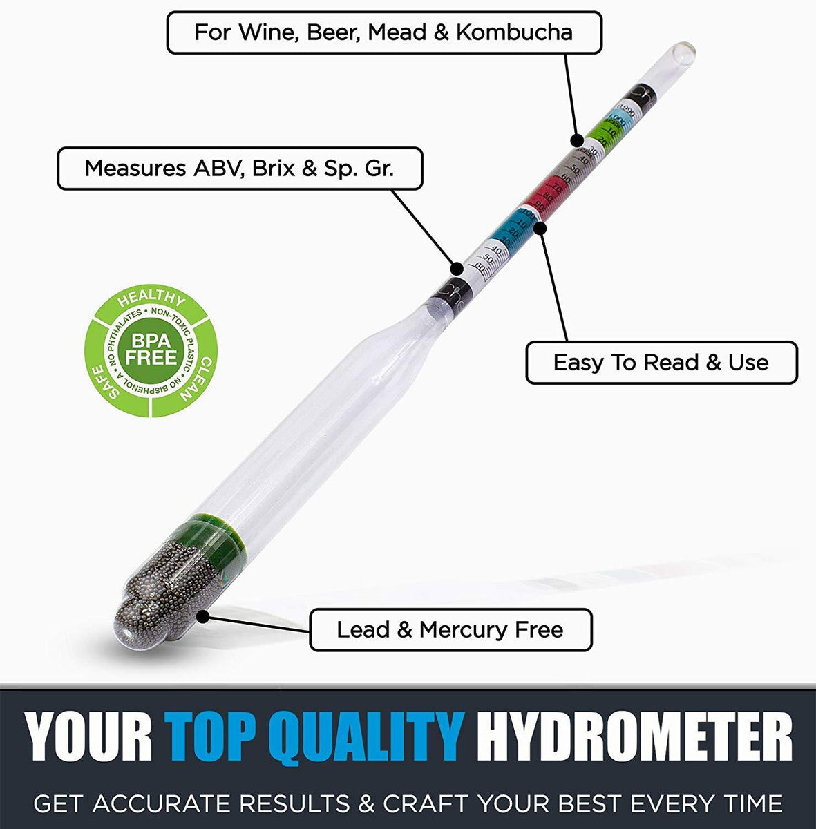 Chefast Hydrometer and Test Jar for Wine, Beer, Mead and Kombucha Co