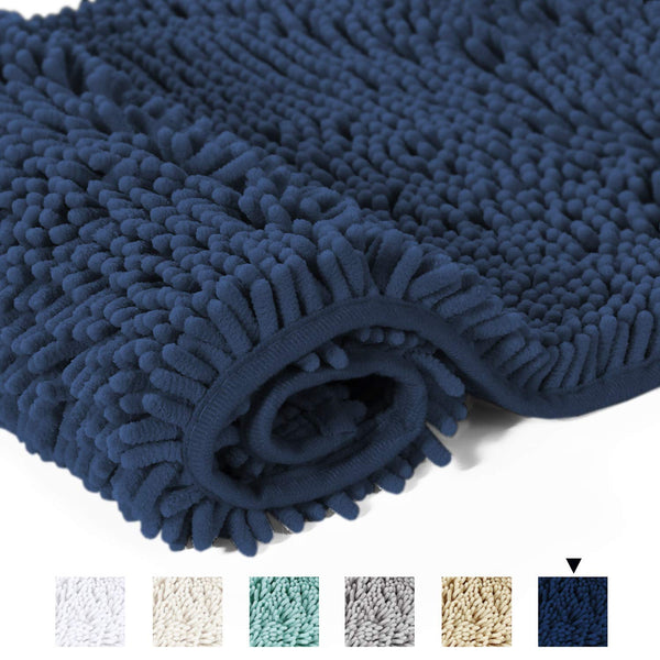 20x32 inch Oversize Bathroom Rug Shag Shower Mat Soft Texture Floor Mat Machine-Washable Bath mats with Water Absorbent Soft Microfibers Rugs for Kitchen, Navy