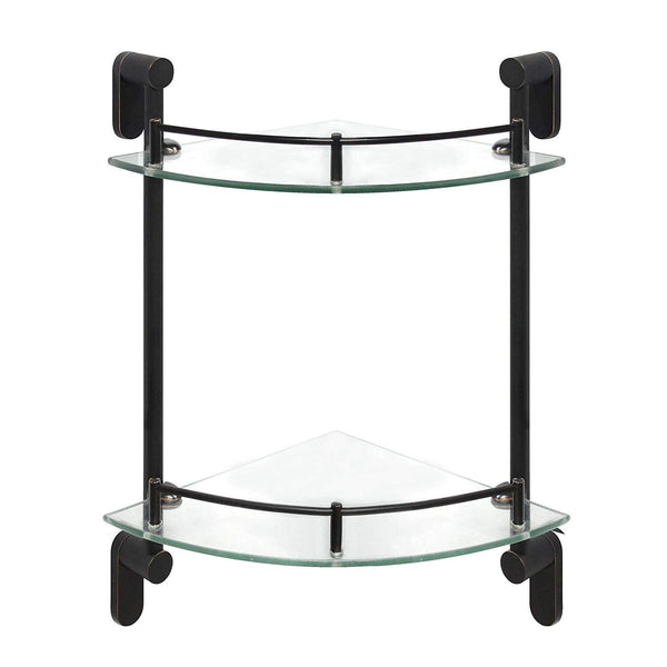 MODONA Double Corner Glass Shelf with Pre-installed Rail - RUBBED BRONZE - Oval Series - 5 Year Warrantee