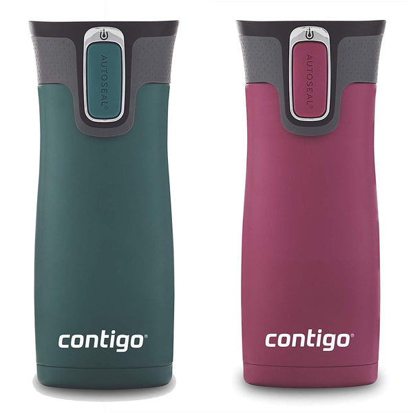 Contigo AUTOSEAL West Loop Vaccuum-Insulated Stainless Steel Travel Mug, 16 oz, Stainless Steel/Monaco Blue, 2-Pack