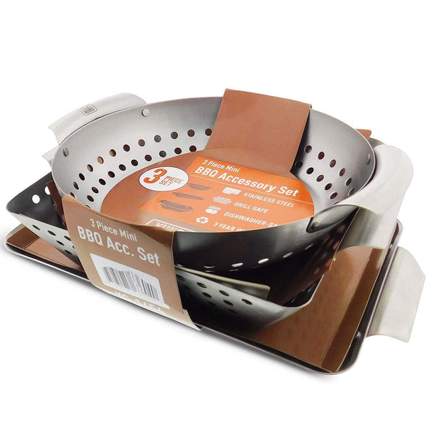 Yukon Glory Set of 3 Professional Barbecue Grilling Baskets Heavy Duty Stainless Steel BBQ Basket, Great Gift for Grillers