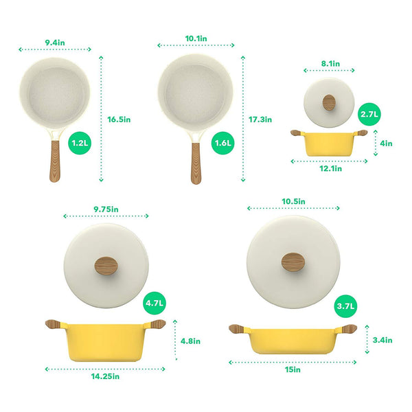 Vremi 8 Piece Ceramic Nonstick Cookware Set - Induction Stovetop Compatible Dishwasher Safe Non Stick Pots with Lids and Frying Pans - Dutch Oven Pot Fry Pan Sets for Serving - PTFE PFOA Free - Yellow
