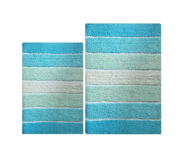 Chardin Home - 100% Pure Cotton - 2 Piece Cordural Stripe Bath Rug Set, (21''x34'' & 17''x24'') Gray-Beige with Latex spray non-skid backing