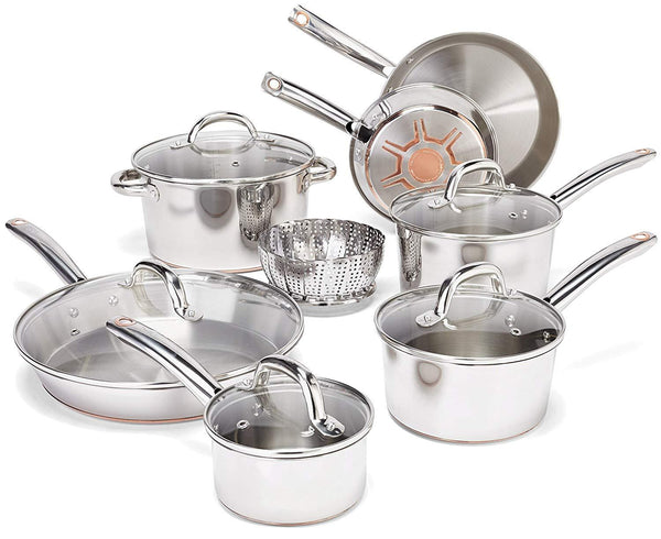 T-fal Hard Anodized Cookware Set, Nonstick Pots and Pans Set, 17 Piece, Thermo-Spot Heat Indicator,  Black