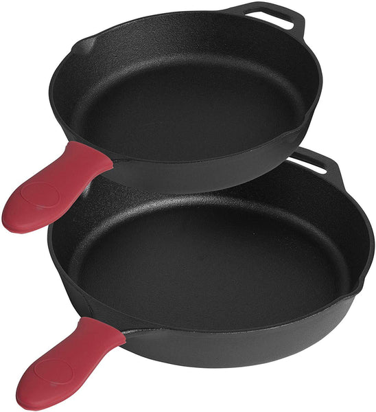MEKBOK Cast Iron Skillet Set of 2 | Pre-seasoned 10 & 12 Inch Non-Stick Skillets | Multifunctional Pots for Frying, Cooking, Baking, Grilling |Use On Induction, Electric.