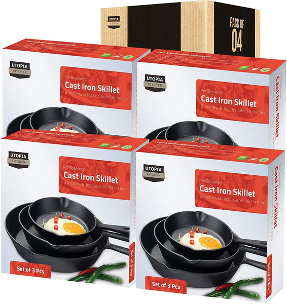 Utopia Kitchen Pre-Seasoned Cast Iron Skillet Set 3-Piece - 6 Inch, 8 Inch and 10 Inch