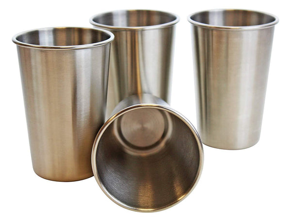 Ziggy V Stainless Steel Cups, 16oz Tumbler Pint Glasses,18/8 Metal Cups BPA Free Cups Set of Four (4)