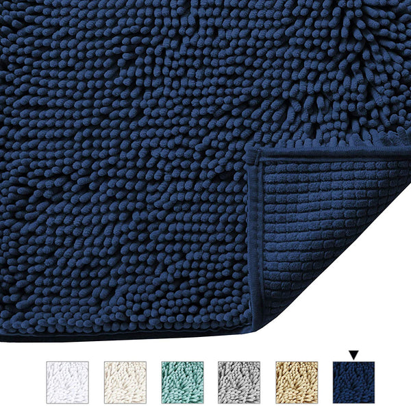 20x32 inch Oversize Bathroom Rug Shag Shower Mat Soft Texture Floor Mat Machine-Washable Bath mats with Water Absorbent Soft Microfibers Rugs for Kitchen, Navy