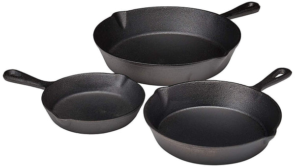 Simple Chef Cast Iron Skillet 3-Piece Set - Best Heavy-Duty Professional Restaurant Chef Quality Pre-Seasoned Pan Cookware Set - 10", 8", 6" Pans - Great For Frying, Saute, Cooking, Pizza & More,Black