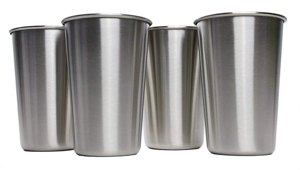 Ziggy V Stainless Steel Cups, 16oz Tumbler Pint Glasses,18/8 Metal Cups BPA Free Cups Set of Four (4)
