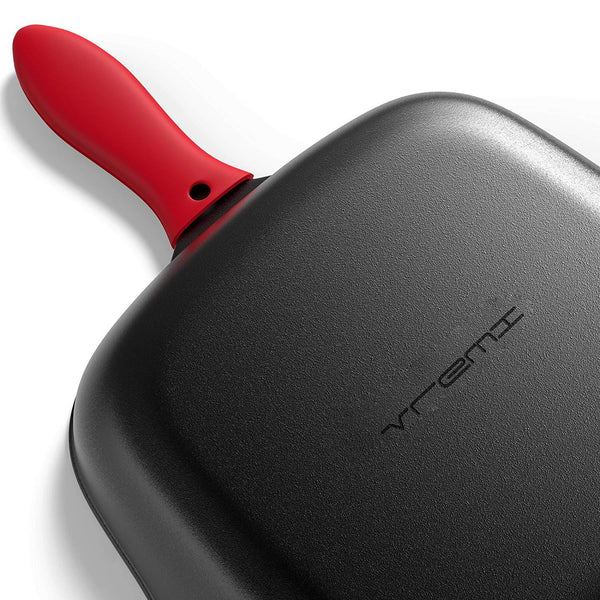 Vremi Pre-Seasoned Cast Iron Square Grill Pan - 11 inch Nonstick Stove Top Grilling Pan for Oven and Vegetables - Silicone Handle Cover - Heavy Duty Cast Iron Grill Pans for Electric or Gas Stove Tops