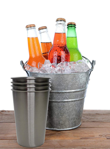 Ziggy V Stainless Steel Cups, 16oz Tumbler Pint Glasses,18/8 Metal Cups BPA Free Cups Set of Four (4)