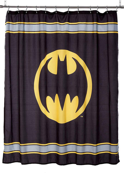 Warner Bros Batman Logo Microfiber Shower Curtain, 72-Inch by 72-Inch