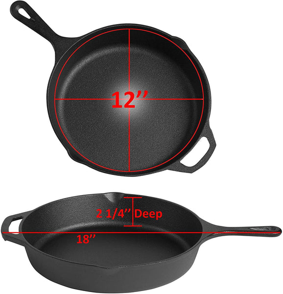 MEKBOK Cast Iron Skillet Set of 2 | Pre-seasoned 10 & 12 Inch Non-Stick Skillets | Multifunctional Pots for Frying, Cooking, Baking, Grilling |Use On Induction, Electric.