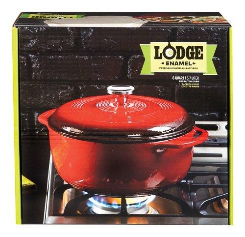 Lodge 6 Quart Enameled Cast Iron Dutch Oven. Classic Red Enamel Dutch Oven (Island Spice Red)
